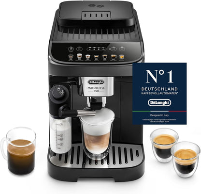 Magnifica Evo - Perfetto Kaffeevollautomat mit LatteCrema-Milchaufschäumer, 7 One-Touch-Getränke, Cappuccino, Espresso Kaffeemaschine, Soft-Touch-Bedienfeld, Schwarz (ECAM292.81.B)