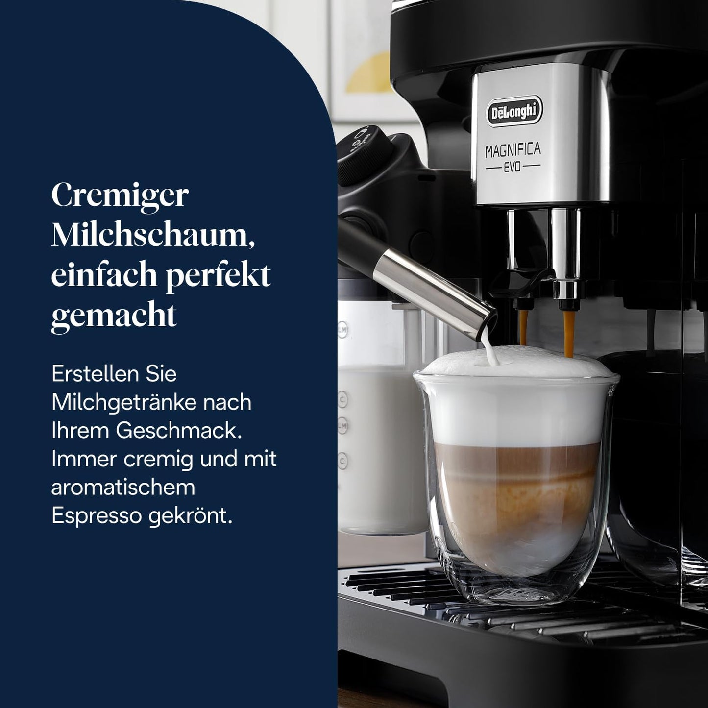 Magnifica Evo - Perfetto Kaffeevollautomat mit LatteCrema-Milchaufschäumer, 7 One-Touch-Getränke, Cappuccino, Espresso Kaffeemaschine, Soft-Touch-Bedienfeld, Schwarz (ECAM292.81.B)